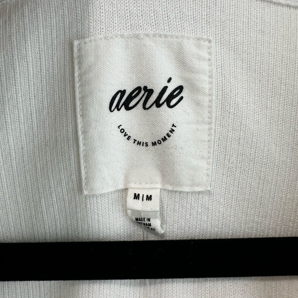 Aerie Women's White Waffle Henley Hoodie - Picture 2 of 8